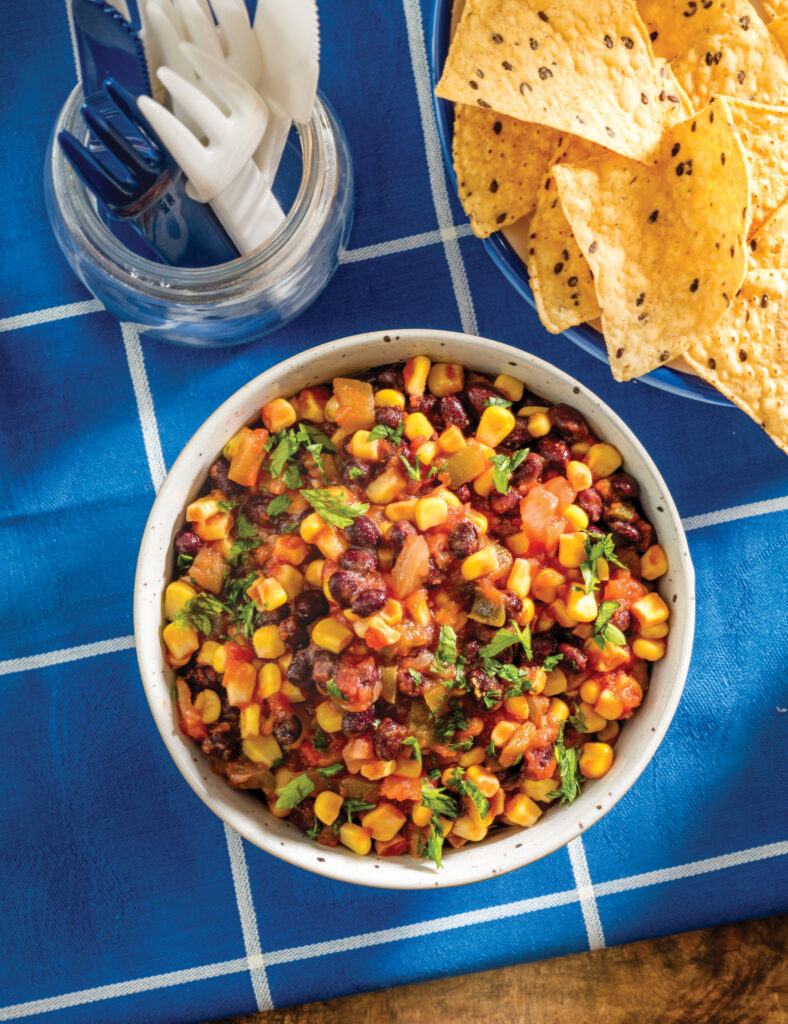 black bean and born salsa with tortilla chips