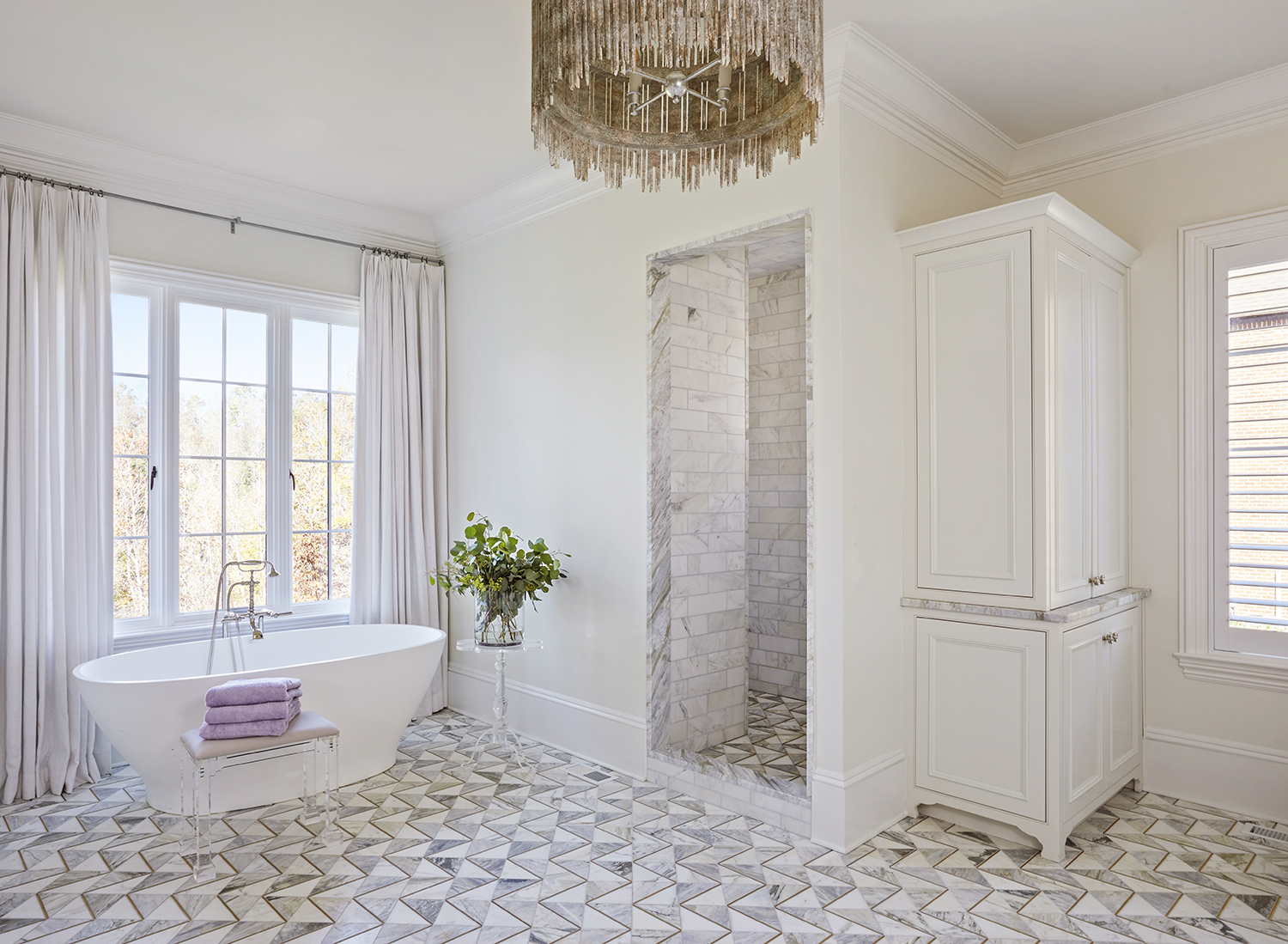 Neutral bathroom with bold tile work.