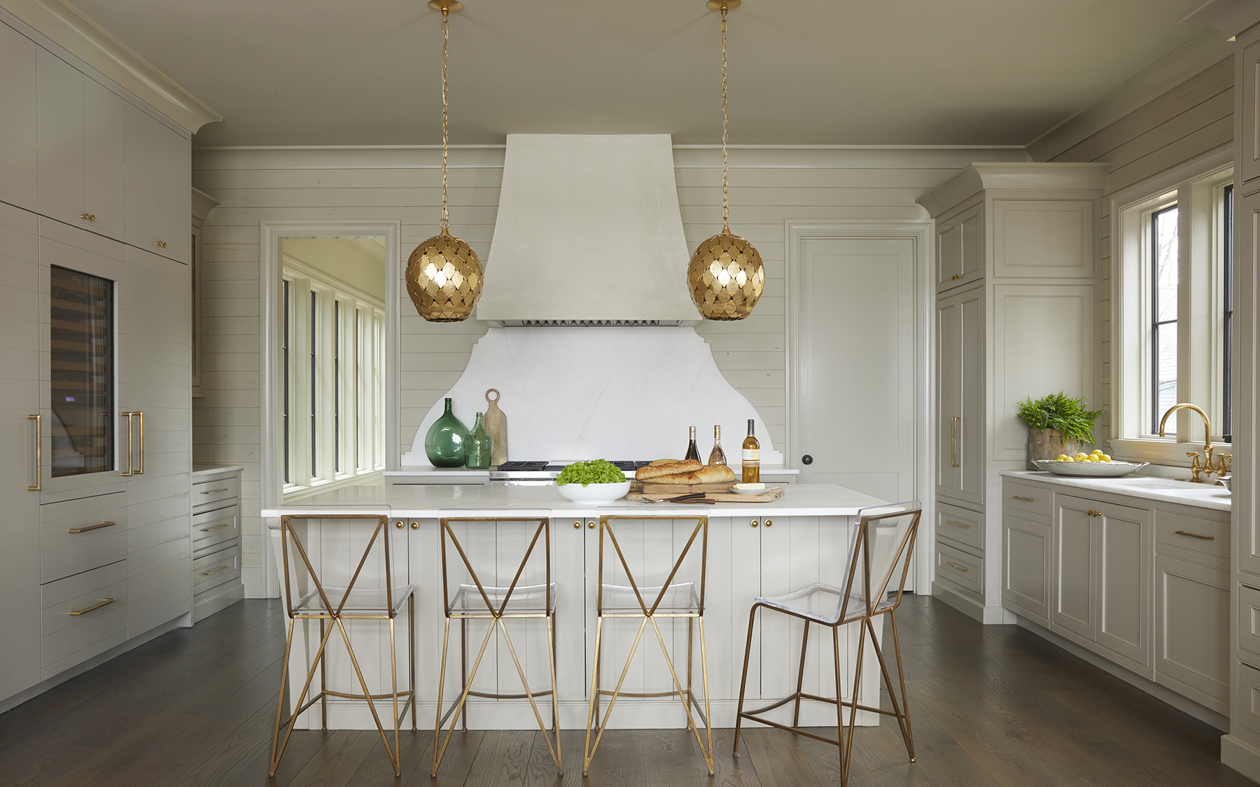 white kitchen with gold accents