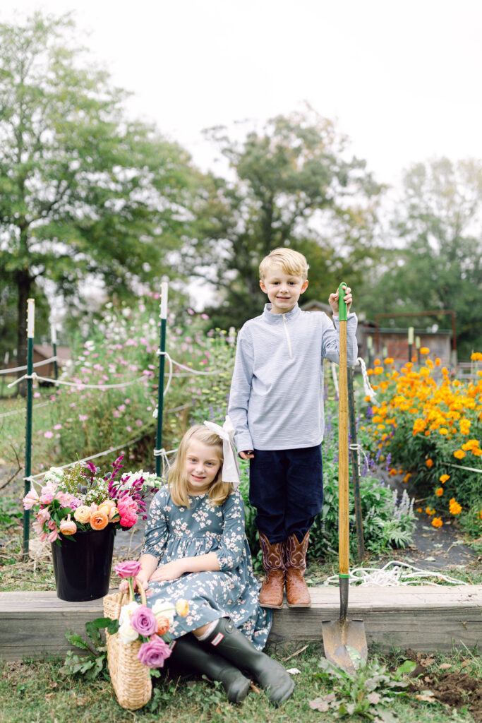 Abbey Roy's children posing in garden