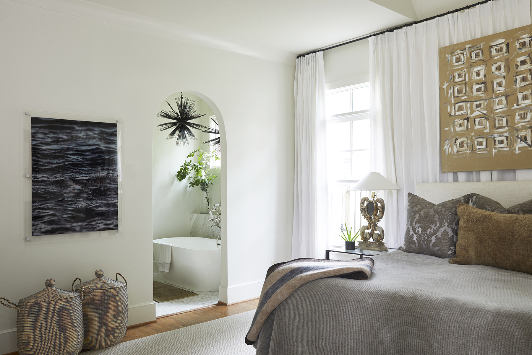Neutral bedroom designed by Caylee Stefanek.