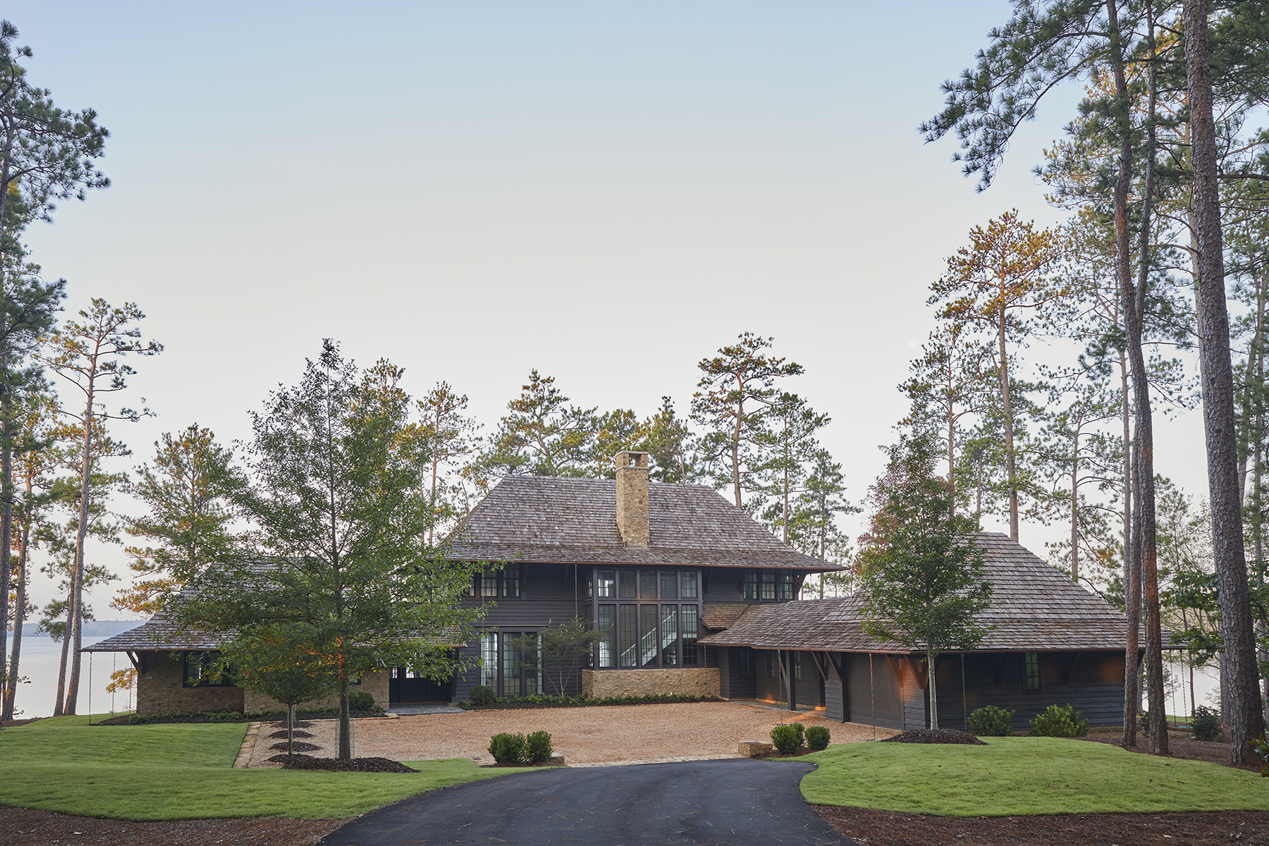 Exterior elevation of lake home designed by Ashley Gilbreath
