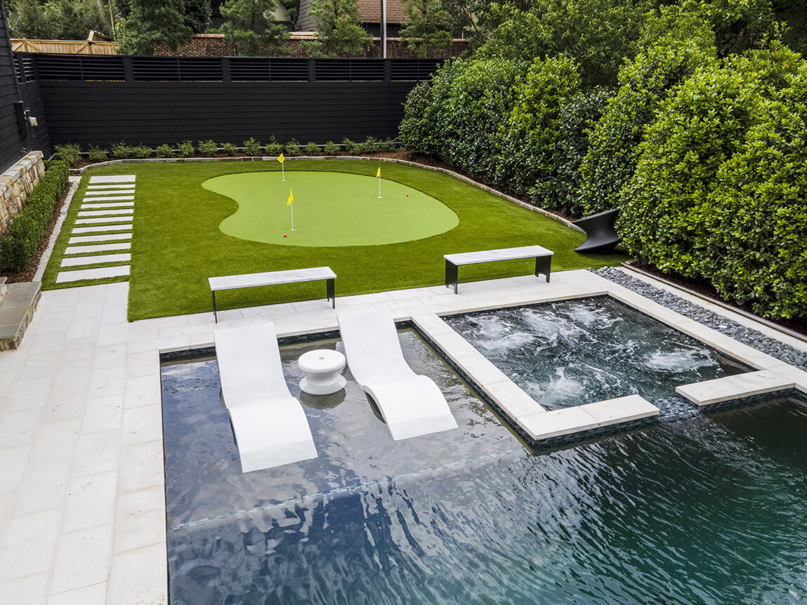 Putting green and pool