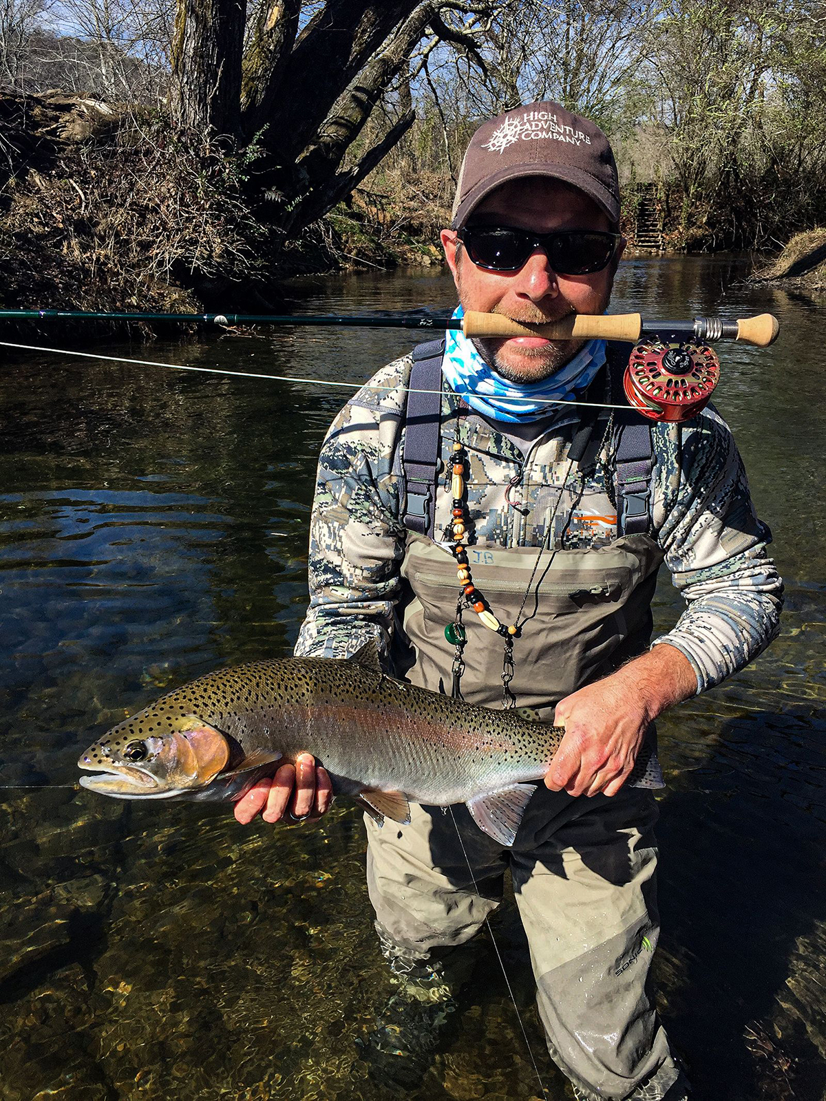 Fly fishing in river