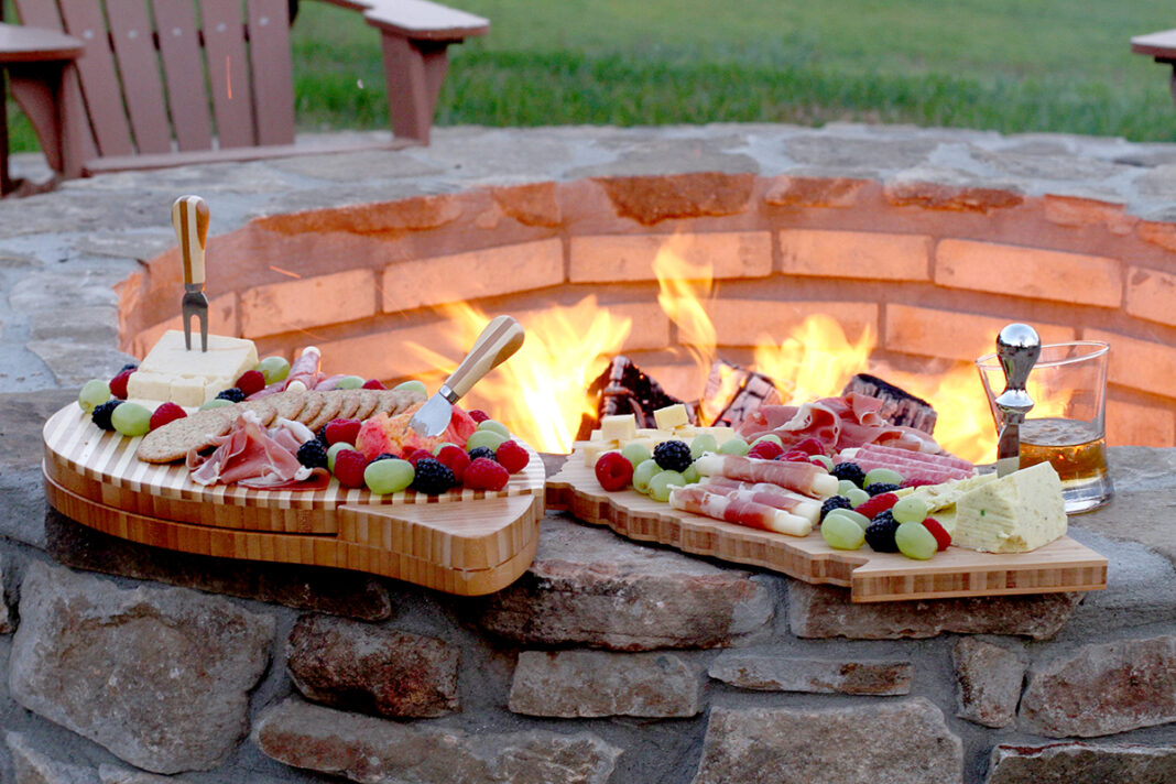 Charcuterie board on fire pit